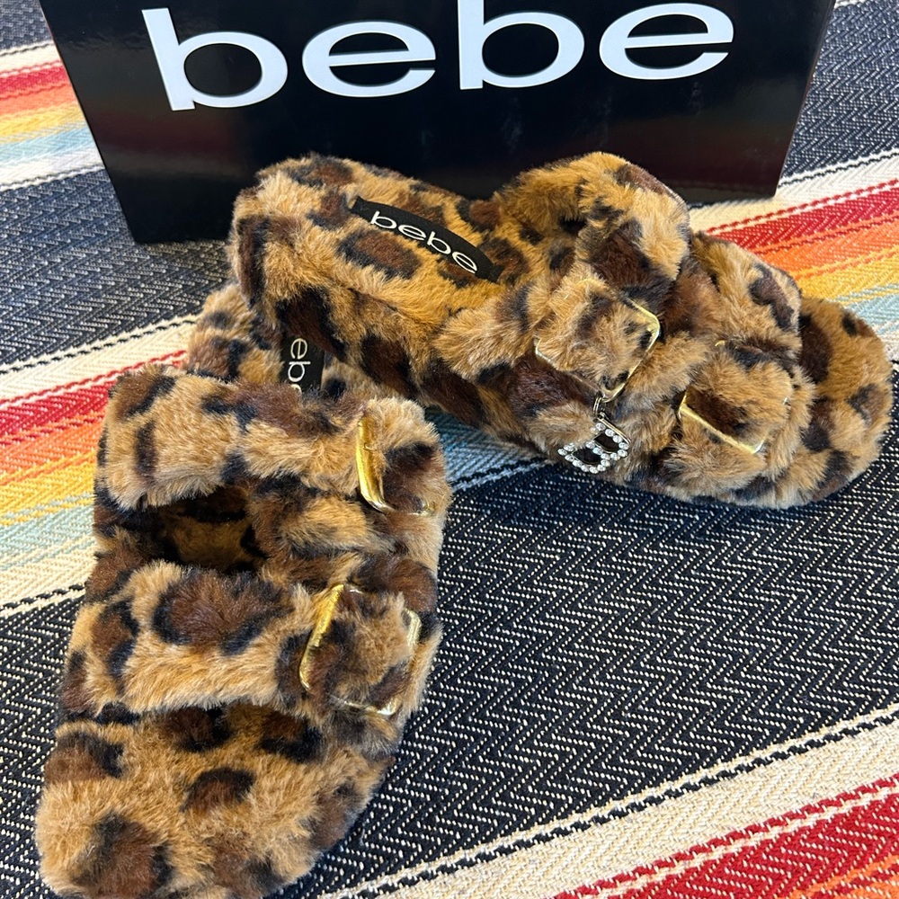bebe Fuzzy Animal Print Slippers